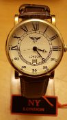 BRAND NEW NY LONDON GENTS LEATHER STRAP WATCH, 641, DATE DISPLAY, COMPLETE WITH GIFT BOX