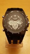 BRAND NEW QUAMER GENTS DIGITAL WATCH, 636, DUAL TIME ZONE, ALARM, STOP WATCH, COMPLETE WITH GIFT