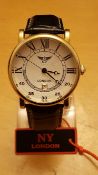 BRAND NEW NY LONDON GENTS LEATHER STRAP WATCH, 642, DATE DISPLAY, COMPLETE WITH GIFT BOX