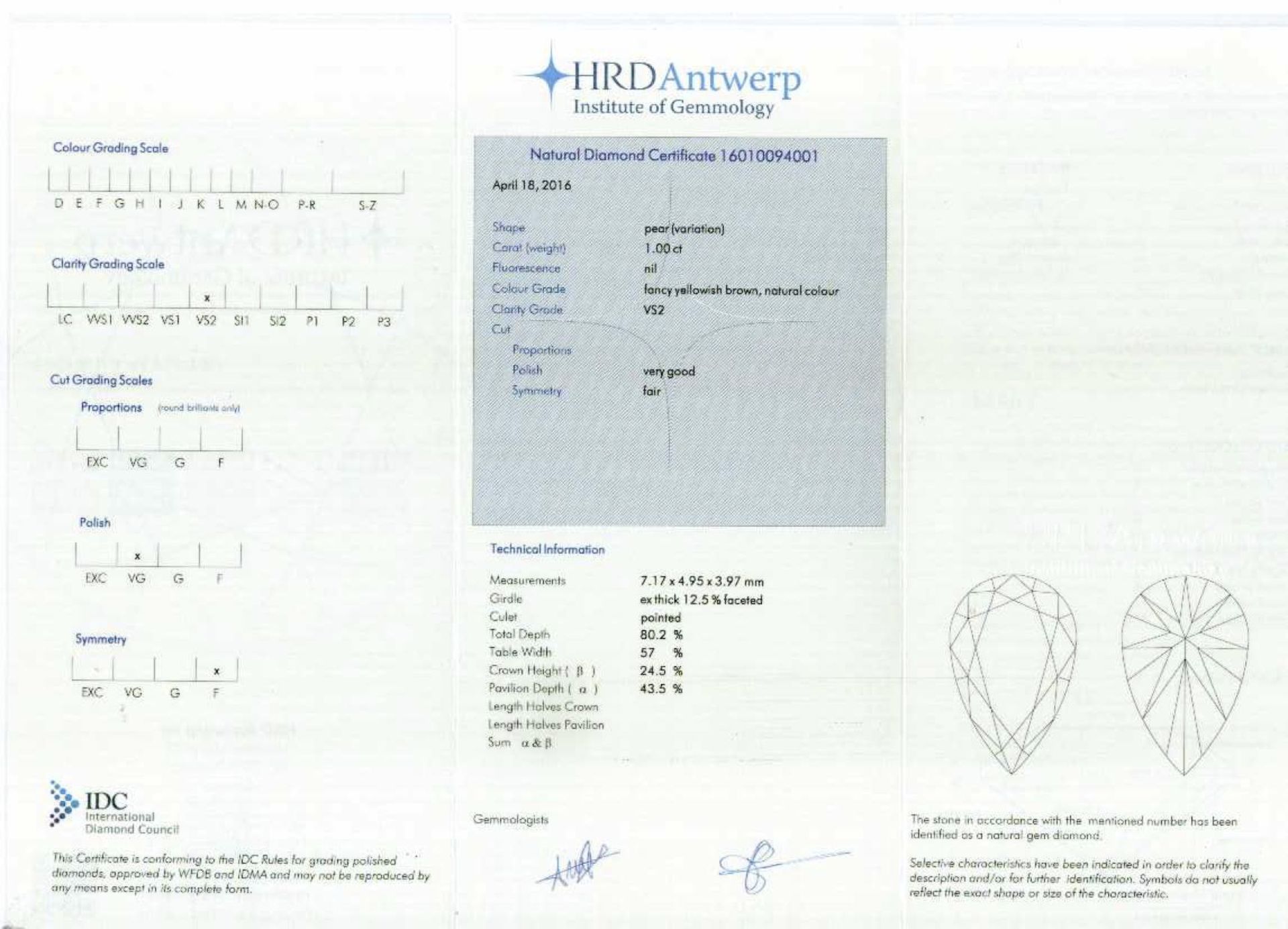 An unmounted Pear-shaped diamond weighing app. 1ct. - Image 2 of 2