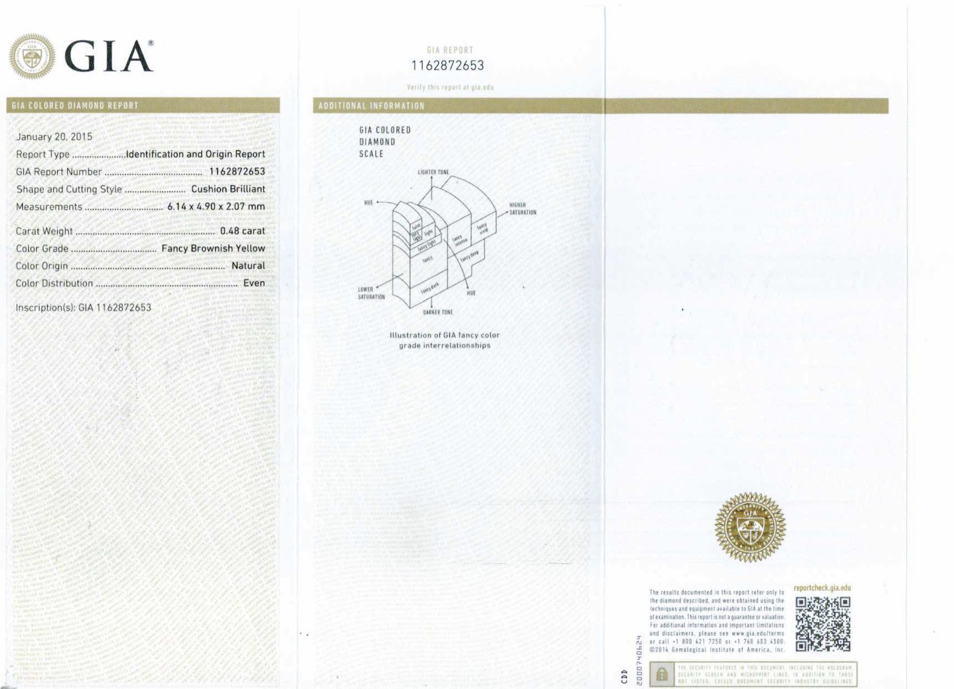 An unmounted Cushion-shaped diamond weighing app. 0.48ct - Image 2 of 2