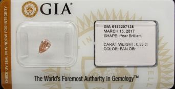 An unmounted Pear-shaped diamond weighing app. 0.53ct