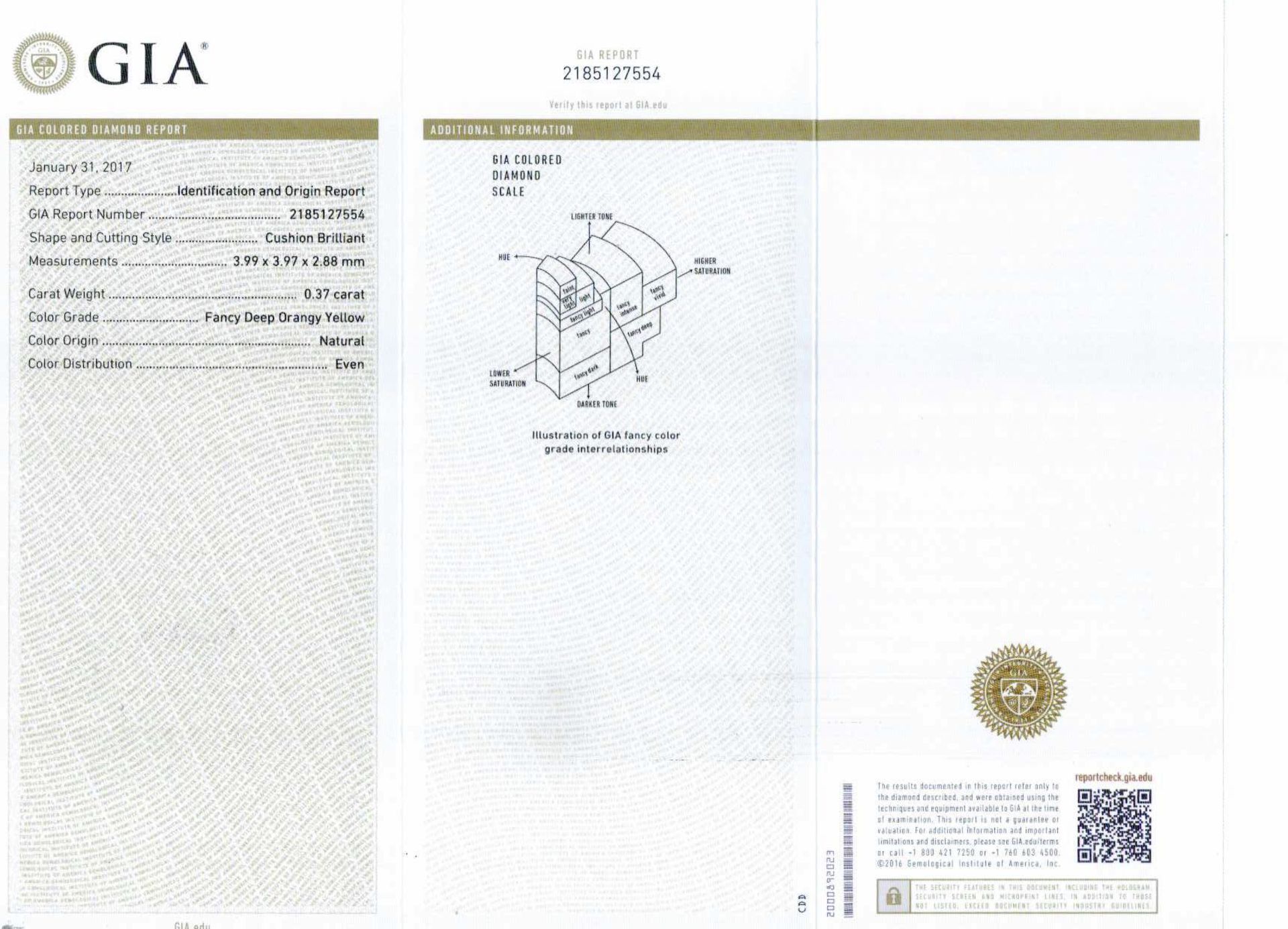 An unmounted Cushion-shaped diamond weighing app. 0.37ct. - Image 2 of 2