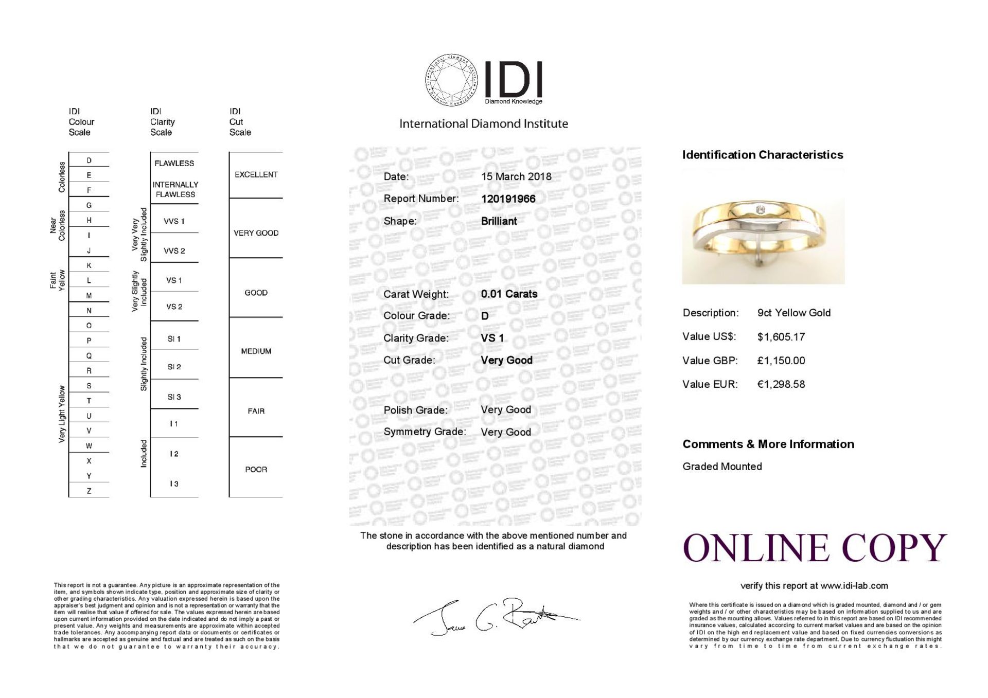 9ct Yellow Gold Single Stone Rub Over Set Diamond Ring 0.01 - Image 5 of 5