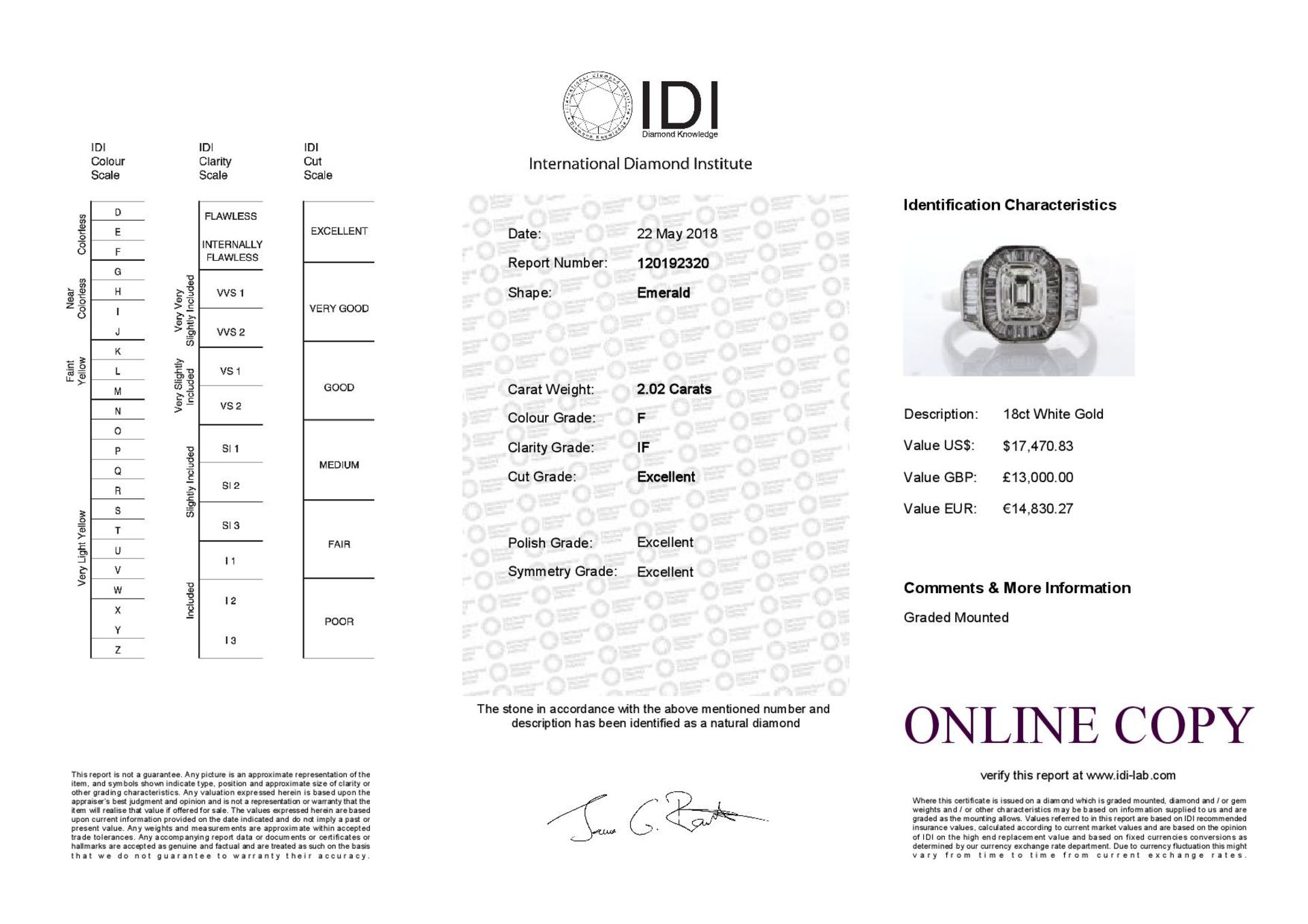 18ct White Gold Emerald Cut Bespoke Diamond Ring 2.02 - Image 3 of 3