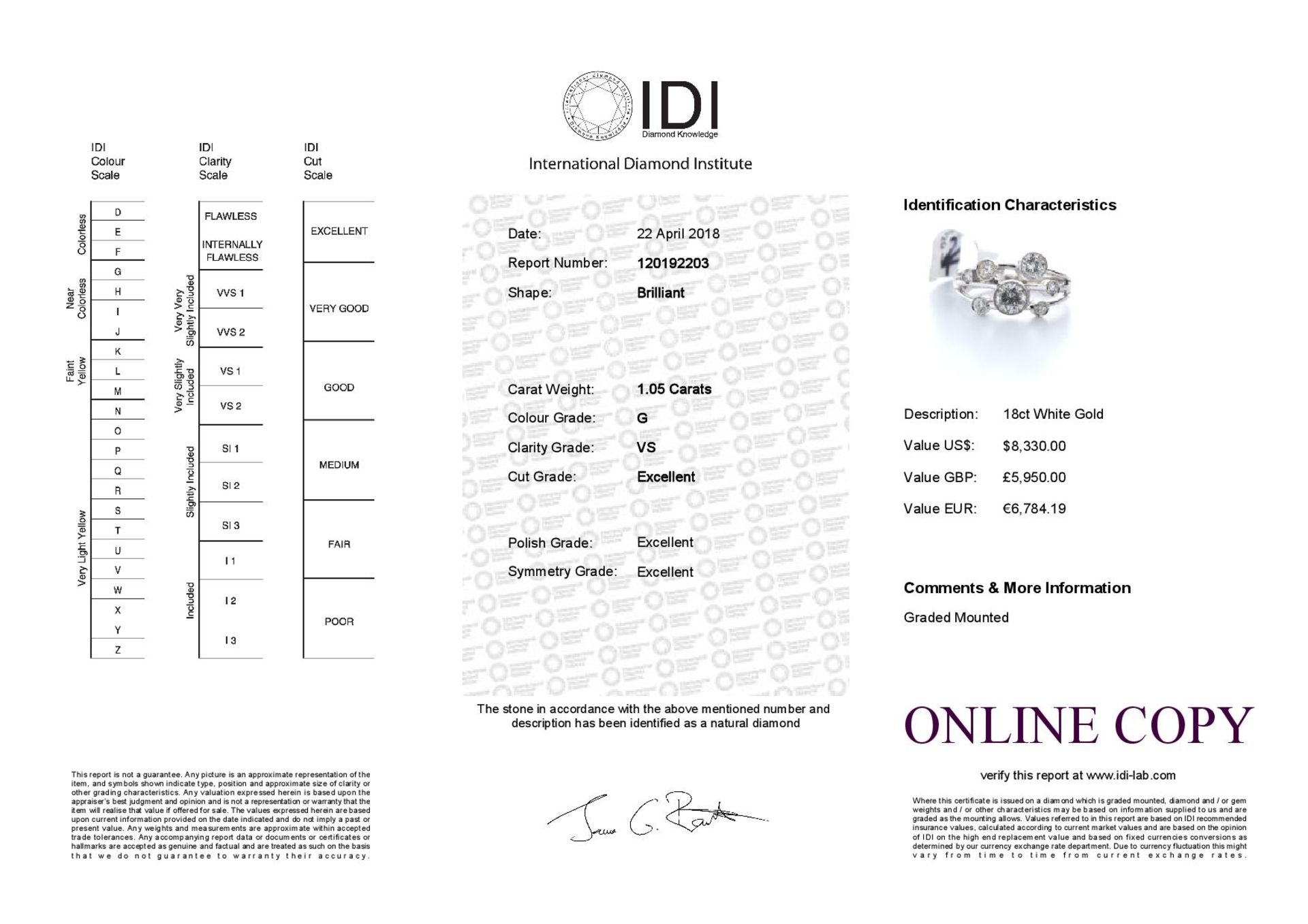 18ct White Gold Boodles Style Rub Over Set Semi Eternity Diamond Ring 1.05 - Image 3 of 3