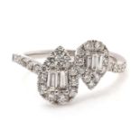 18ct White Gold Double Pear Shape Cluster Diamond Ring 0.83