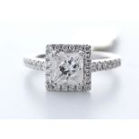 18ct White Gold Single Stone With Halo Setting Ring 1.69