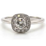 18ct White Gold Single Stone Diamond Ring With Halo Setting (0.45) 0.69