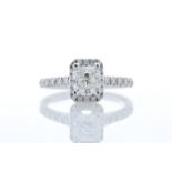 18ct White Gold Single Stone Radiant Cut With Halo Stone Set Shoulders Diamond Ring (1.01) 1.32