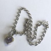 Child's silver (925) bracelet with lilac stone heart charm