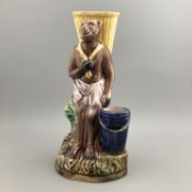 Antique 19th C. English Pottery Majolica Monkey Spill Vase - Quirky - Victorian