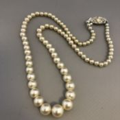Art Deco Jewellery - Single Strand String Graduating Faux Pearls By Pompadour