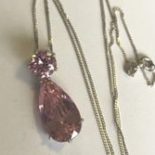 Silver (925) necklace with large pink stone pendant