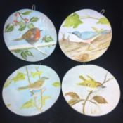 set of 4 paintings on round wooden panels seasons garden birds signed S.Y.D