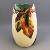 Clarice Cliff Newport Pottery Vase Chestnut Pattern Relief Decorated with Leaves