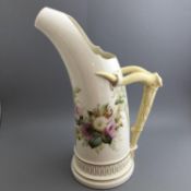 Antique 1887 Large Royal Worcester Porcelain Horn Shaped Jug - Floral Decoration