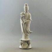Old Antique Chinese Porcelain Figurine - Blanc de Chine - Guan Yin Lotus Flower