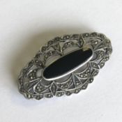 Hallmarked Silver, Marcasite and black stone brooch