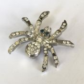 Lovely vintage small spider bug brooch - sapphire paste eyes sparkling crystals