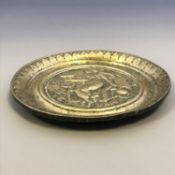 Cast yellow metal repousse small dish with the Goddess Hebe
