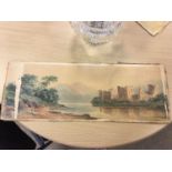 Antique painting unsigned unknown artist LONG Panorama castle coastal river lake