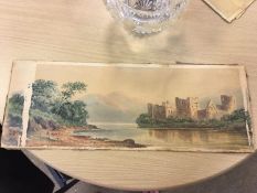 Antique painting unsigned unknown artist LONG Panorama castle coastal river lake