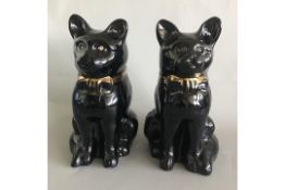 Pair of Antique Staffordshire Pottery Jackfield Black Fireside Cats by Sadler