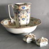 Early 20th Century Staffordshire pottery floral jug, basin & Soap Dishes Set