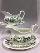 PAIR of 19th Century Staffordshire Dinnerware Gravy or Sauce Boats and Plates