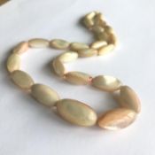 antique handmade Mother of Pearl oval graduated beads necklace - 9ct gold clasp