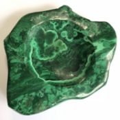 A hand carved Malachite Dish with Polished Top and Unpolished Raw Underside