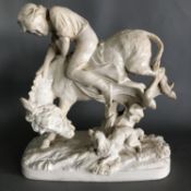 Antique Copeland Owen Hale Porcelain Sculptural Group Boy Riding Donkey and Dog