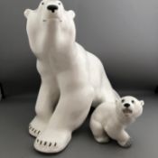 Vintage Lomonosov USSR Large Porcelain Seated Polar Bear together with her Cub