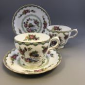 PAIR Vintage Grosvenor porcelain Tea Cup and Saucer NANSING green exotic birds
