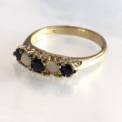 Vintage Hallmarked Silver Gilt Ring - Blue Stone and Opal - Size K 1/2
