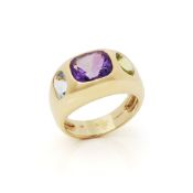 Chanel 18k Yellow Gold Amethyst Peridot Baroque Ring