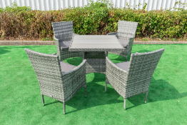 Oxford 5 Piece Square Garden Dining Set. Aluminium framed 4 seat table and chair set. Finished in