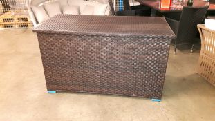 Luxury Storage Box Brown Mix Rattan Description • Weather Proof Flat Weave • Hydraulic Arms for Easy