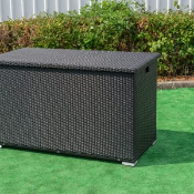 Luxury Storage Box in Black Rattan Description • Weather Proof Flat Weave • Hydraulic Arms for