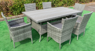 Oxford 7 Piece Rectangle Garden Dining Set. Aluminium framed 6 seat table and chair set. Finished in