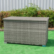 Luxury Storage Box Grey Mix Rattan Description • Weather Proof Flat Weave • Hydraulic Arms for
