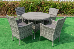 Oxford 5 Piece Round Garden Dining Set. Aluminium framed 4 seat table and chair set. Finished in a