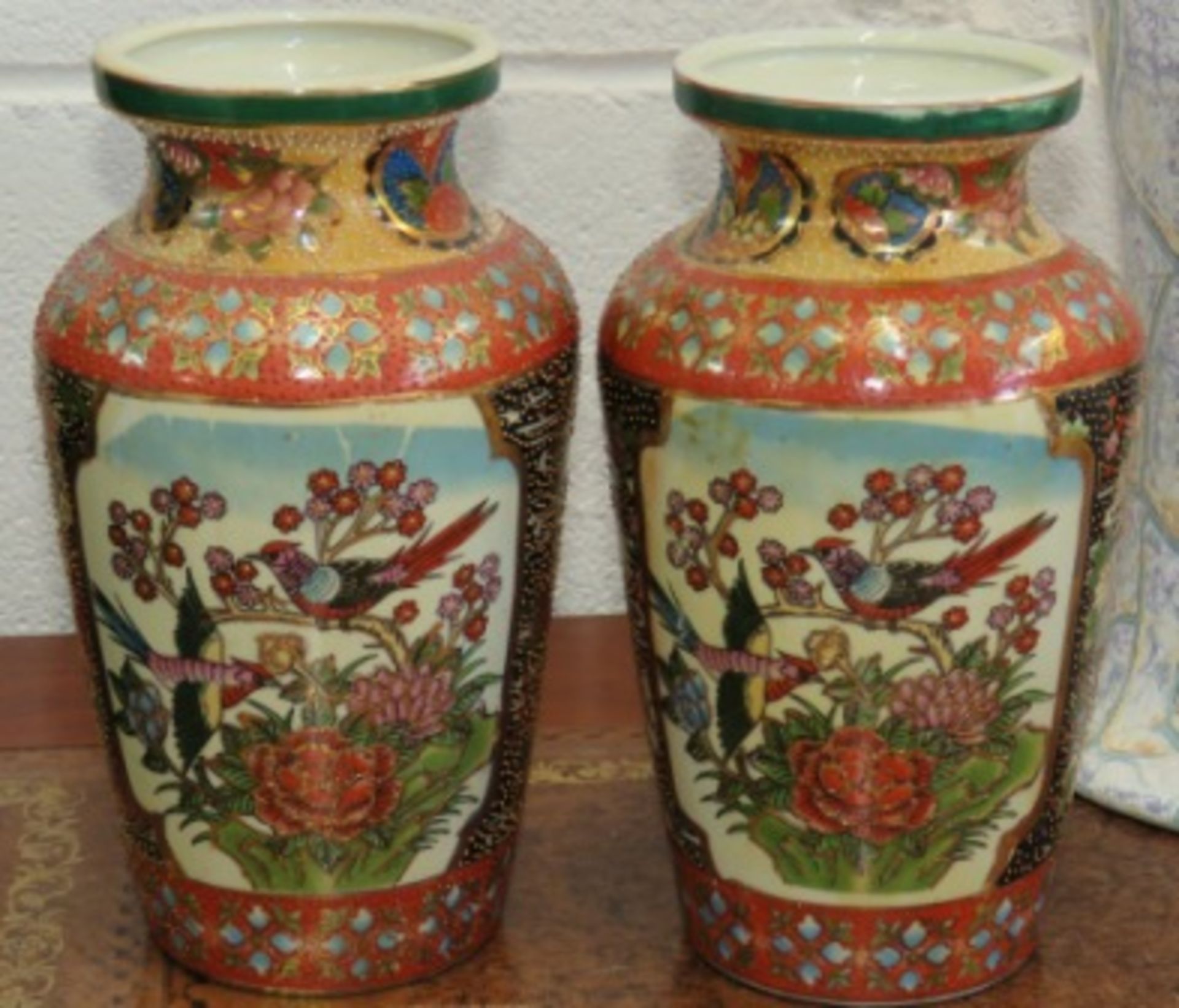 Pair Of Exquisite Hand Painted Oriental Vases