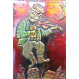 Vintage Hand Worked Metal Wall Art Plaque - Fiddler On The Roof - 34cm X 24cm