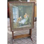 Vintage Wooden Fire Screen With Parlour Scene