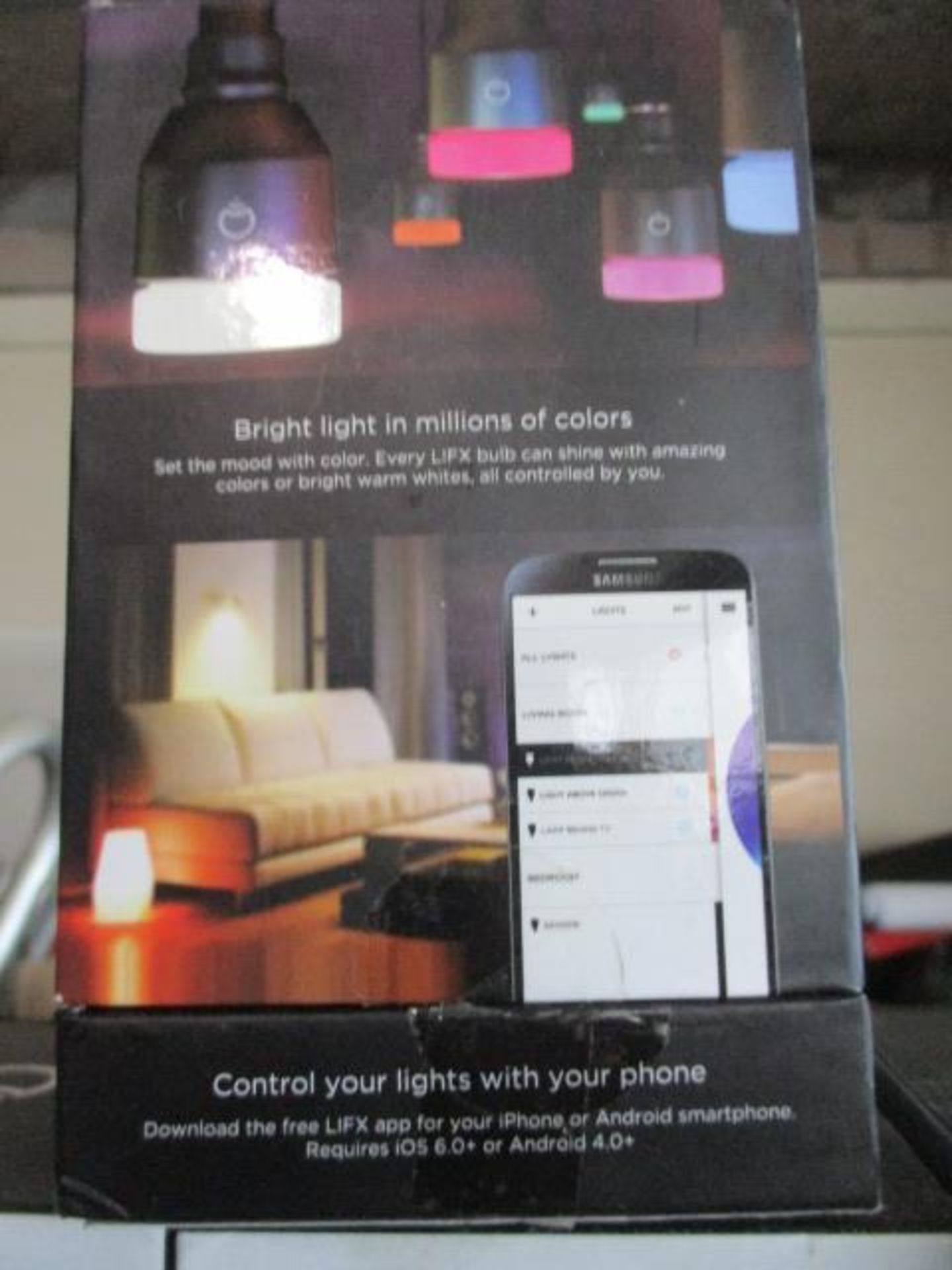 LiFX mood colour changing lightbulb unit boxed and unchecked picked from stock at random rrp £49.99