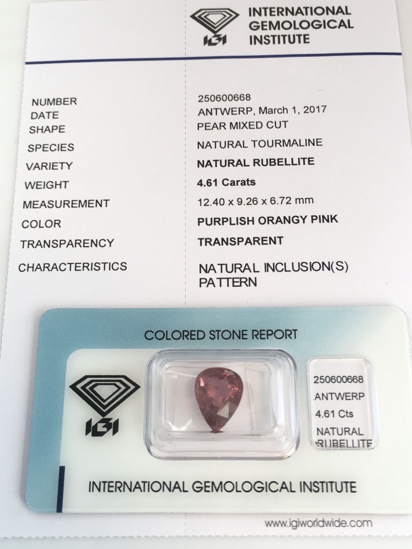4.61ct Natural Rubellite with IGI Certificate - Image 2 of 4
