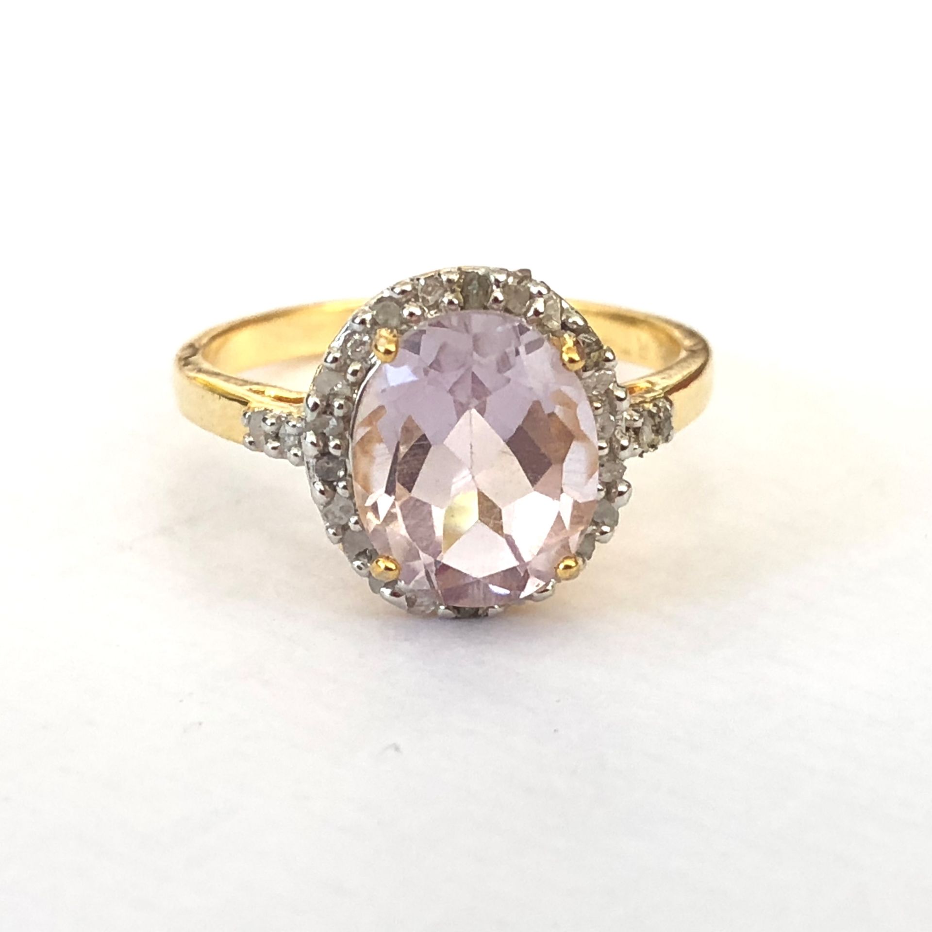 18k gold over sterling silver, pink amethyst and diamond ring