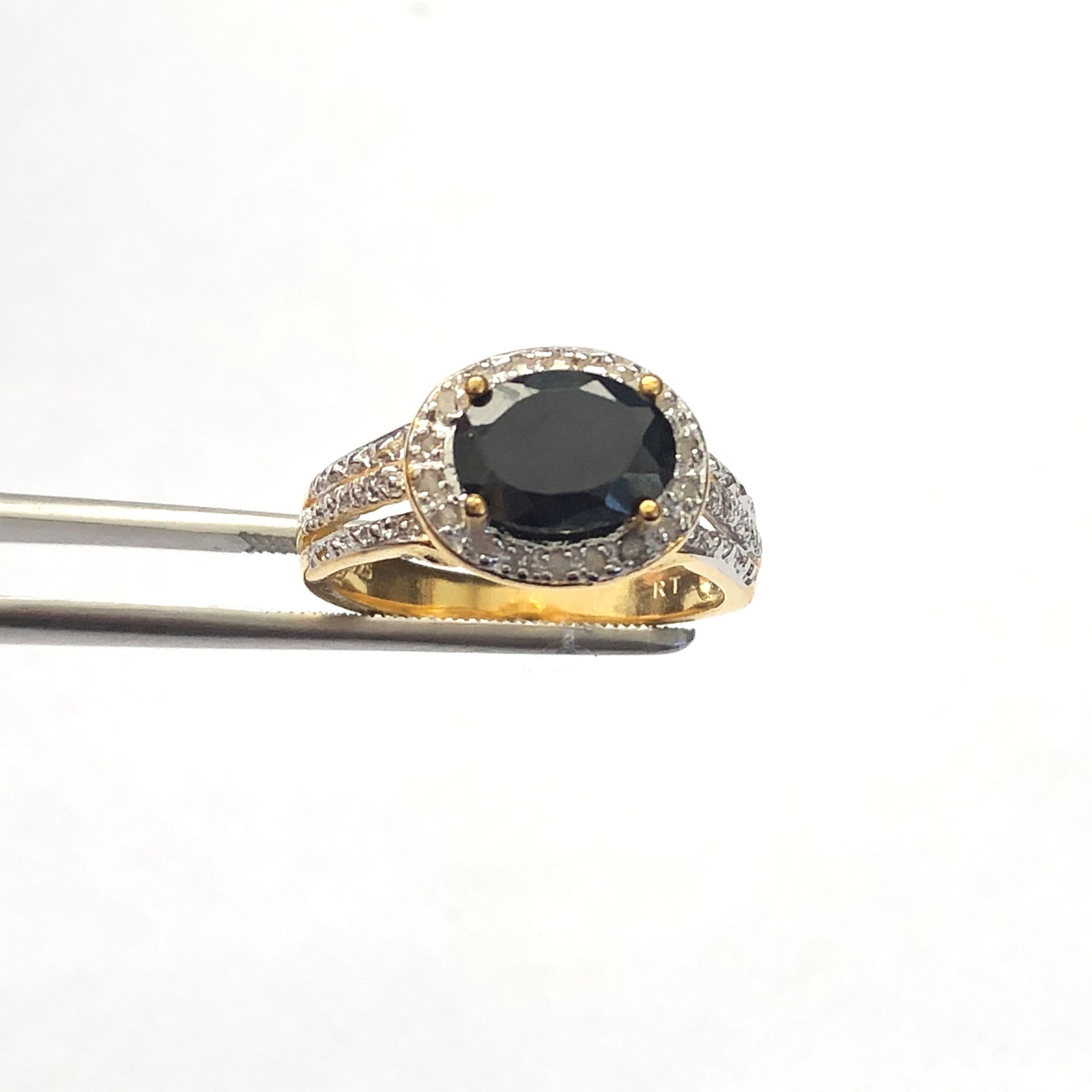 18k gold over sterling silver, black sapphire and diamond ring - Image 2 of 2
